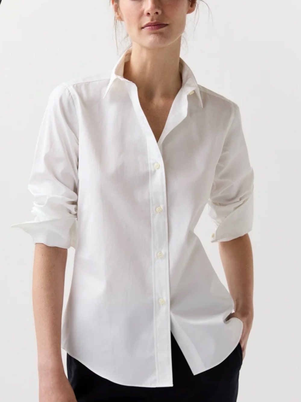 ANN MASHBURN White Classic Button-Down Shirt small